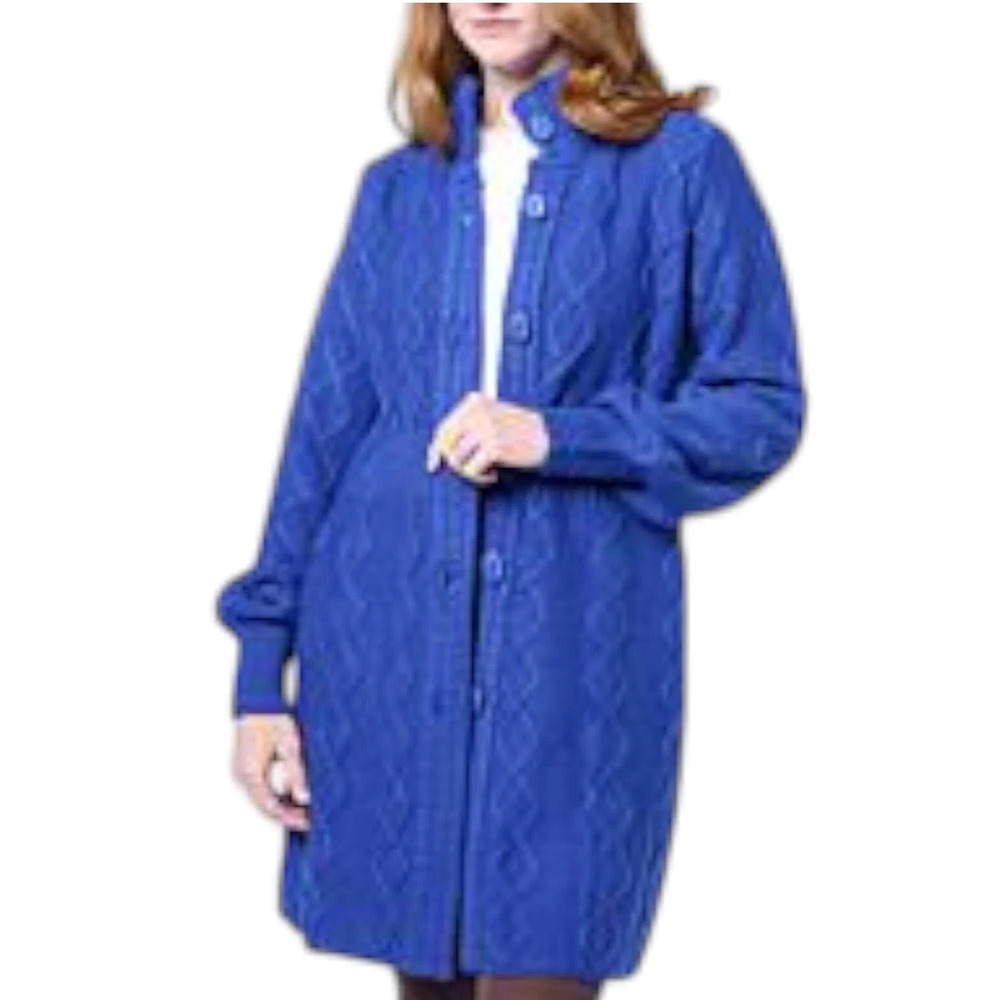 Antthony Women's Chunky Cable Knit Turtleneck Sweater Coat Royal Blue - Regular